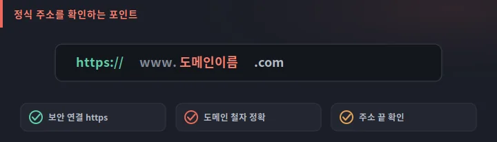 세나카지노 정식 주소 확인 포인트 도식: https 보안 연결, 도메인 철자, 주소 끝을 확인하는 방법